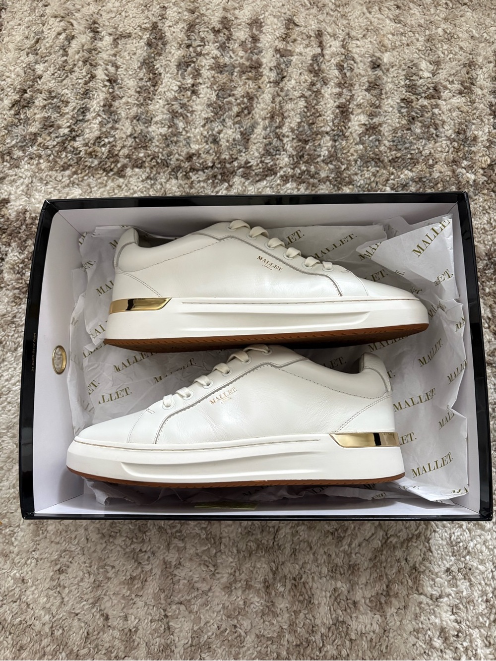 London Men’s White Leather Sneakers with Gold Accent